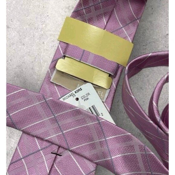 NEW MICHAEL KORS Silk Tie Pink Tartan W:3.2" - Picture 2 of 6